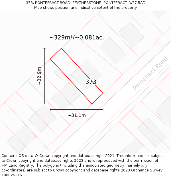 373, PONTEFRACT ROAD, FEATHERSTONE, PONTEFRACT, WF7 5AD: Plot and title map