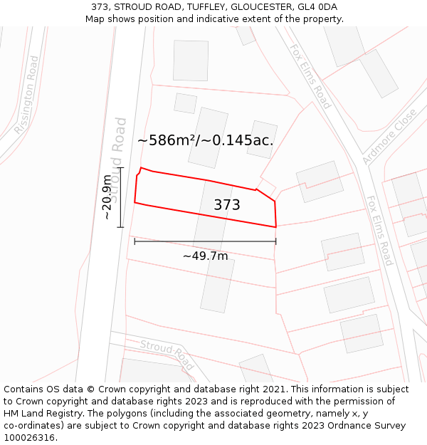 373, STROUD ROAD, TUFFLEY, GLOUCESTER, GL4 0DA: Plot and title map