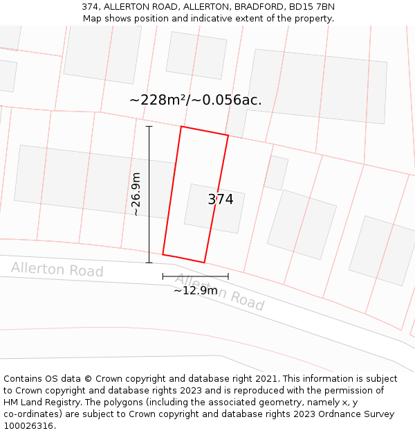 374, ALLERTON ROAD, ALLERTON, BRADFORD, BD15 7BN: Plot and title map