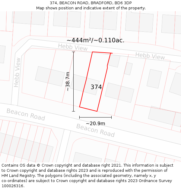 374, BEACON ROAD, BRADFORD, BD6 3DP: Plot and title map