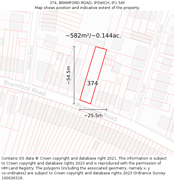 374, BRAMFORD ROAD, IPSWICH, IP1 5AY: Plot and title map