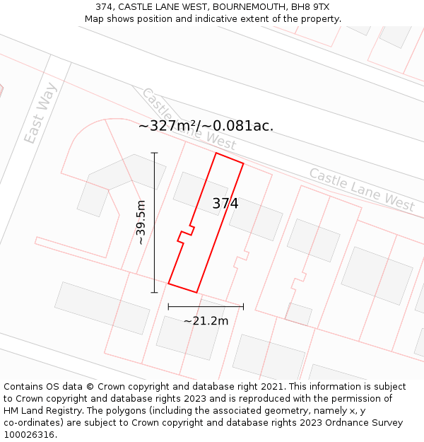 374, CASTLE LANE WEST, BOURNEMOUTH, BH8 9TX: Plot and title map