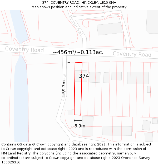 374, COVENTRY ROAD, HINCKLEY, LE10 0NH: Plot and title map
