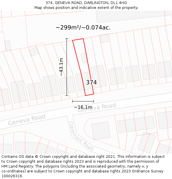 374, GENEVA ROAD, DARLINGTON, DL1 4HG: Plot and title map