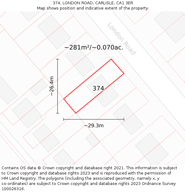 374, LONDON ROAD, CARLISLE, CA1 3ER: Plot and title map