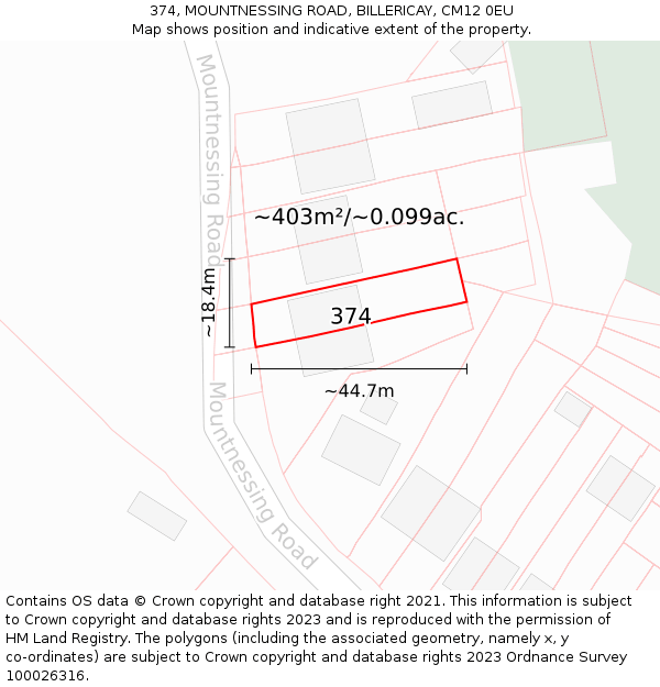 374, MOUNTNESSING ROAD, BILLERICAY, CM12 0EU: Plot and title map