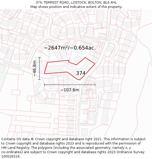 374, TEMPEST ROAD, LOSTOCK, BOLTON, BL6 4HL: Plot and title map