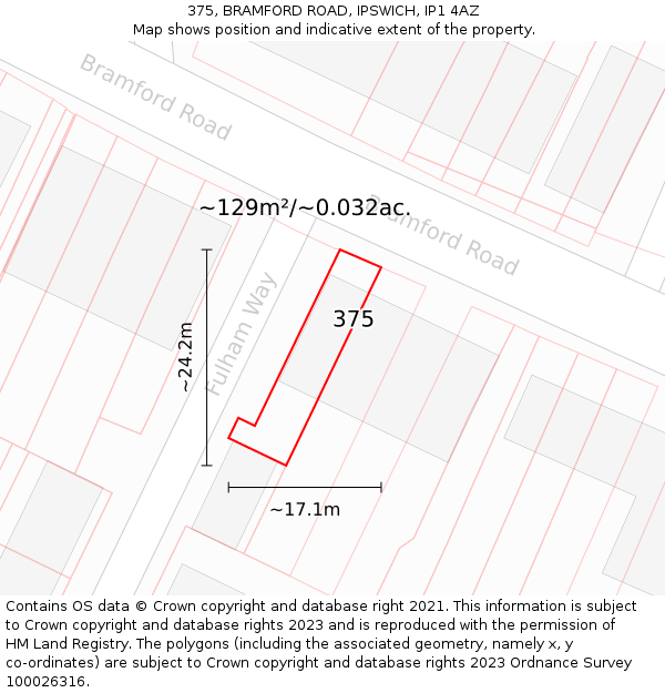 375, BRAMFORD ROAD, IPSWICH, IP1 4AZ: Plot and title map