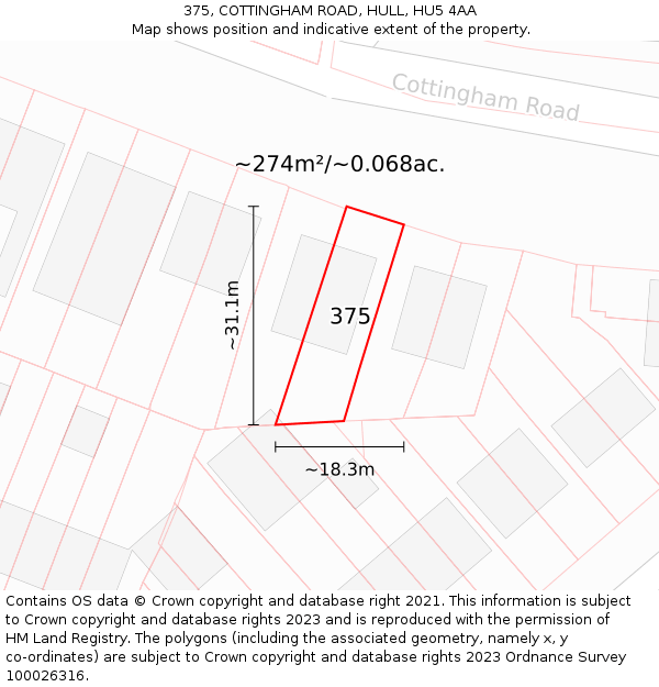 375, COTTINGHAM ROAD, HULL, HU5 4AA: Plot and title map