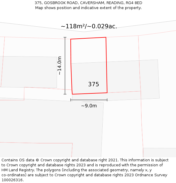 375, GOSBROOK ROAD, CAVERSHAM, READING, RG4 8ED: Plot and title map
