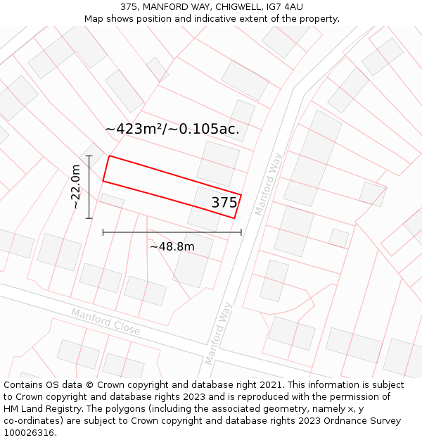375, MANFORD WAY, CHIGWELL, IG7 4AU: Plot and title map