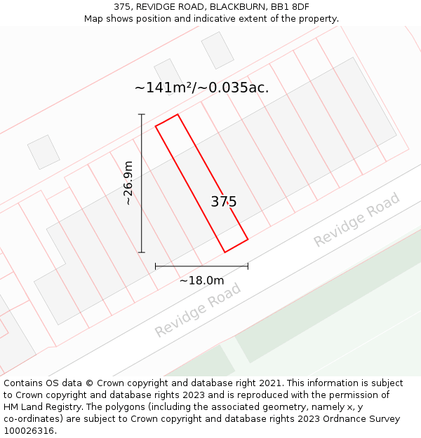 375, REVIDGE ROAD, BLACKBURN, BB1 8DF: Plot and title map