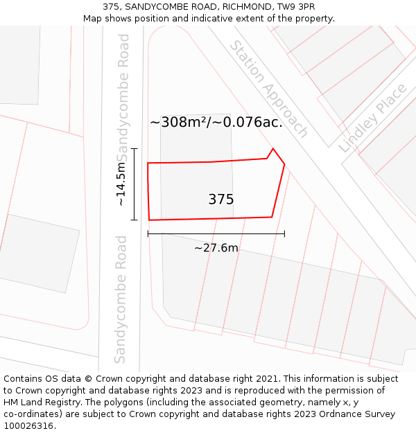 375, SANDYCOMBE ROAD, RICHMOND, TW9 3PR: Plot and title map