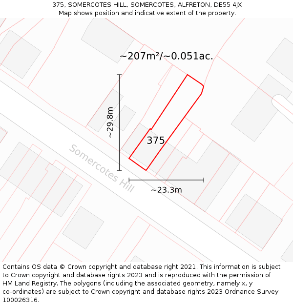375, SOMERCOTES HILL, SOMERCOTES, ALFRETON, DE55 4JX: Plot and title map