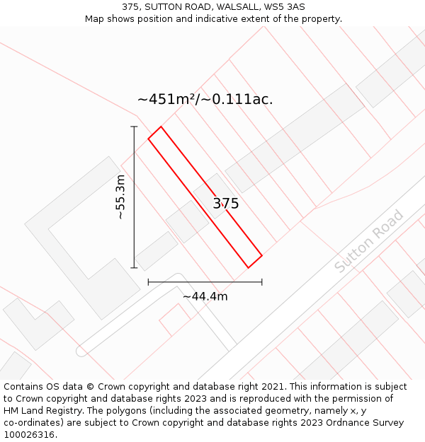 375, SUTTON ROAD, WALSALL, WS5 3AS: Plot and title map