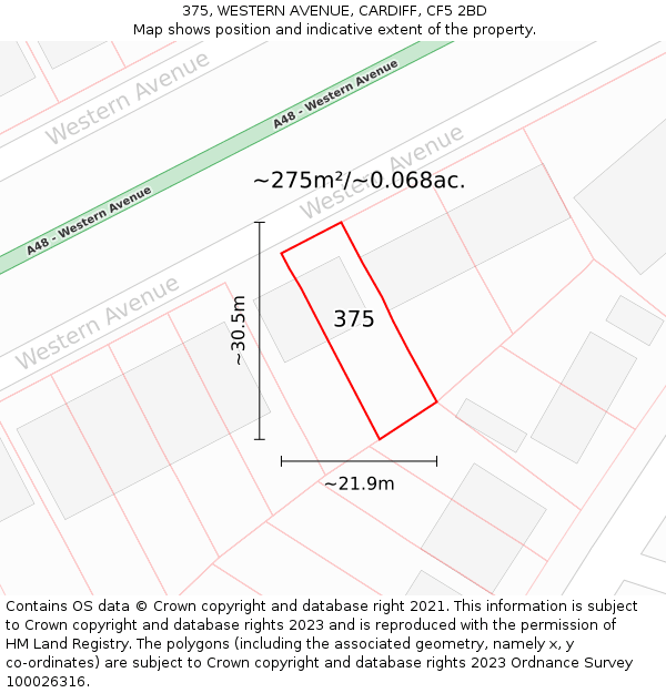 375, WESTERN AVENUE, CARDIFF, CF5 2BD: Plot and title map
