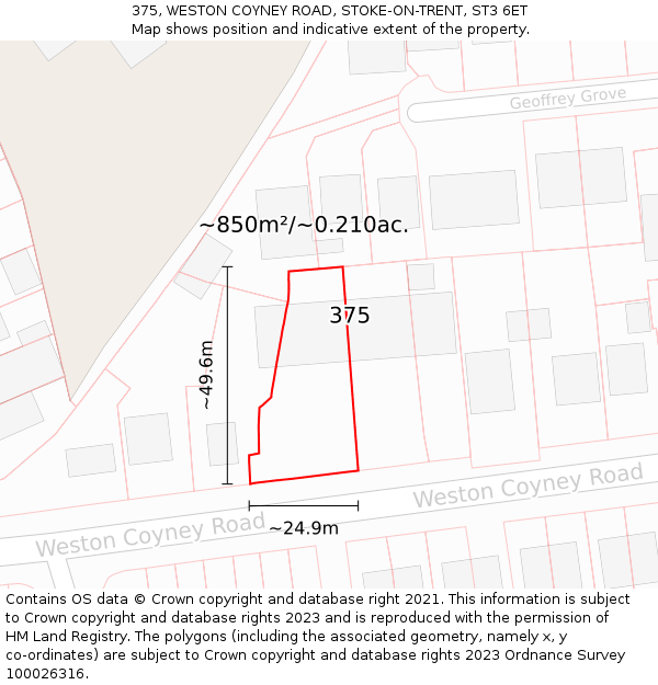 375, WESTON COYNEY ROAD, STOKE-ON-TRENT, ST3 6ET: Plot and title map