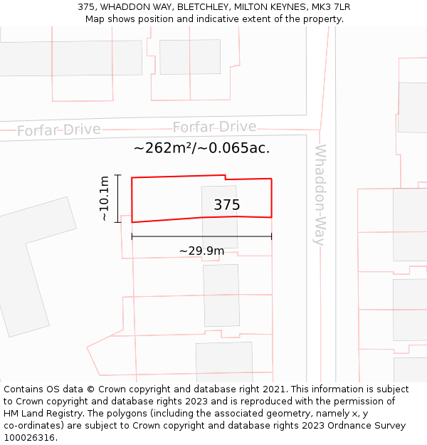 375, WHADDON WAY, BLETCHLEY, MILTON KEYNES, MK3 7LR: Plot and title map