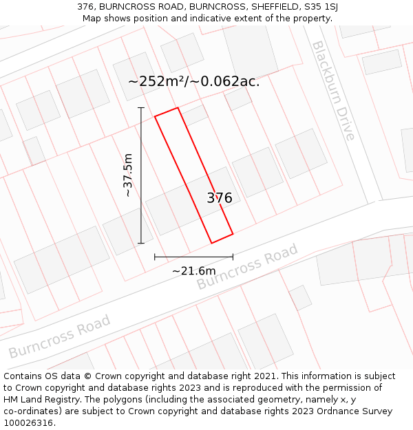 376, BURNCROSS ROAD, BURNCROSS, SHEFFIELD, S35 1SJ: Plot and title map