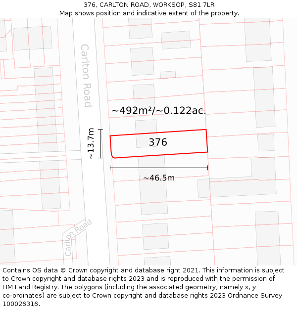 376, CARLTON ROAD, WORKSOP, S81 7LR: Plot and title map