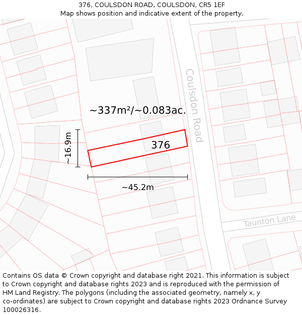 376, COULSDON ROAD, COULSDON, CR5 1EF: Plot and title map