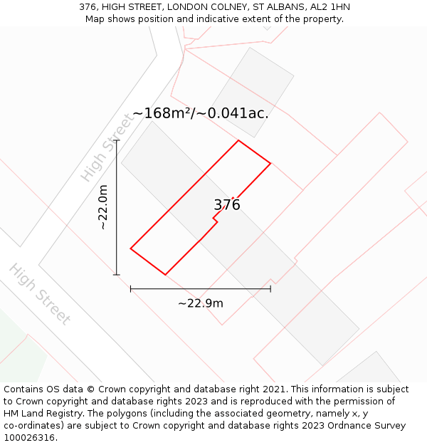 376, HIGH STREET, LONDON COLNEY, ST ALBANS, AL2 1HN: Plot and title map