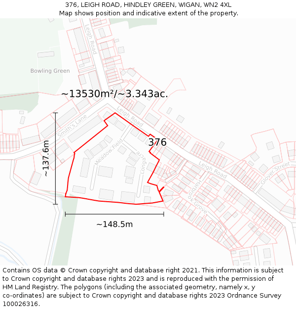 376, LEIGH ROAD, HINDLEY GREEN, WIGAN, WN2 4XL: Plot and title map