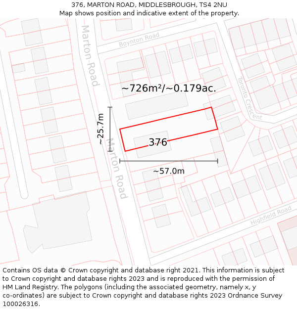 376, MARTON ROAD, MIDDLESBROUGH, TS4 2NU: Plot and title map