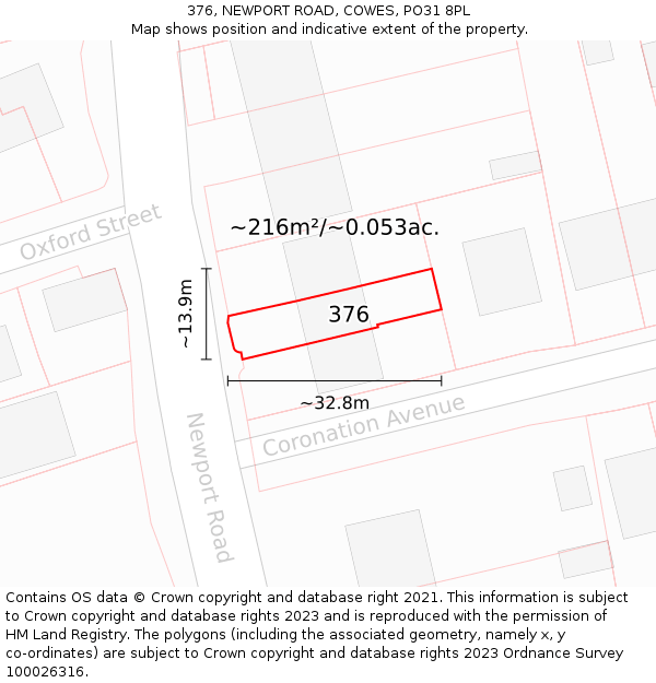 376, NEWPORT ROAD, COWES, PO31 8PL: Plot and title map