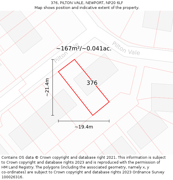 376, PILTON VALE, NEWPORT, NP20 6LF: Plot and title map