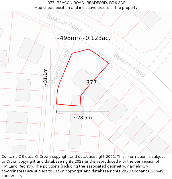 377, BEACON ROAD, BRADFORD, BD6 3DF: Plot and title map