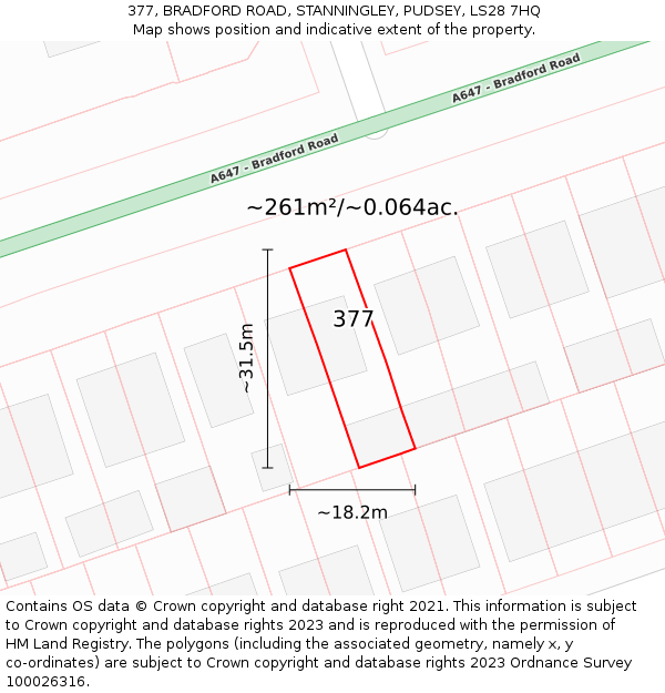 377, BRADFORD ROAD, STANNINGLEY, PUDSEY, LS28 7HQ: Plot and title map