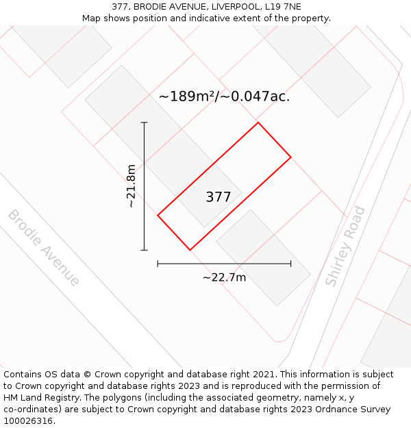 377, BRODIE AVENUE, LIVERPOOL, L19 7NE: Plot and title map