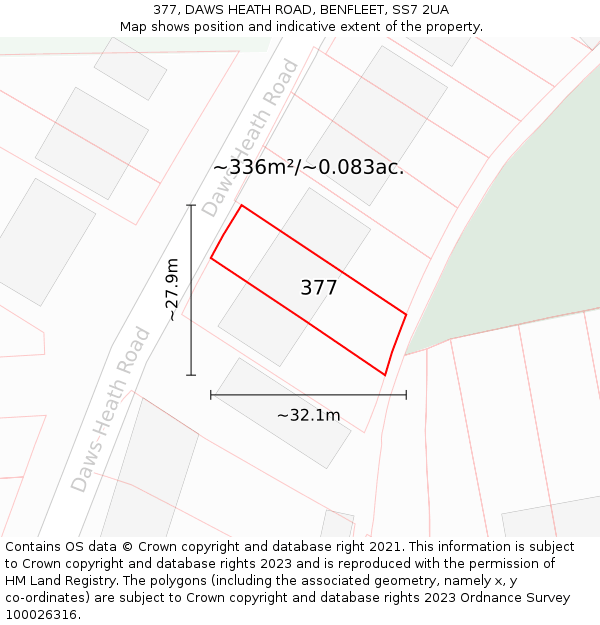 377, DAWS HEATH ROAD, BENFLEET, SS7 2UA: Plot and title map
