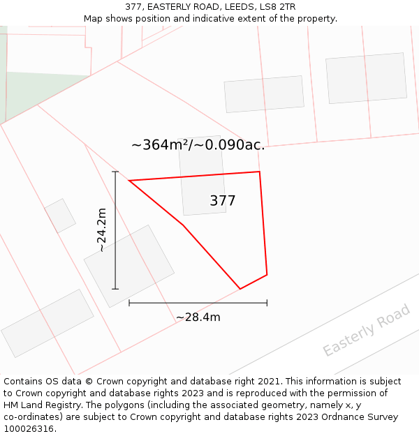 377, EASTERLY ROAD, LEEDS, LS8 2TR: Plot and title map