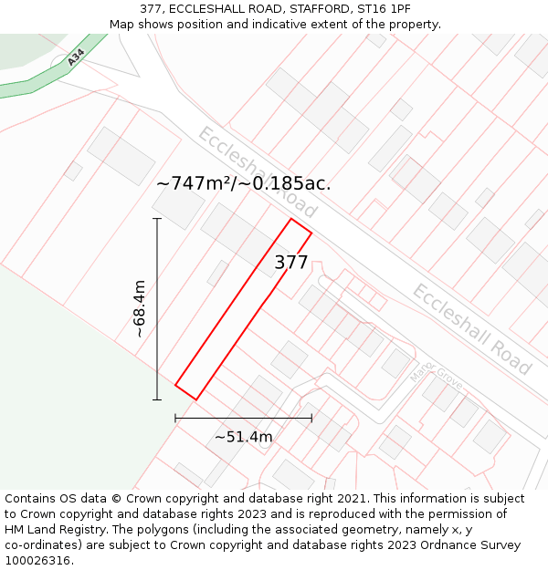 377, ECCLESHALL ROAD, STAFFORD, ST16 1PF: Plot and title map