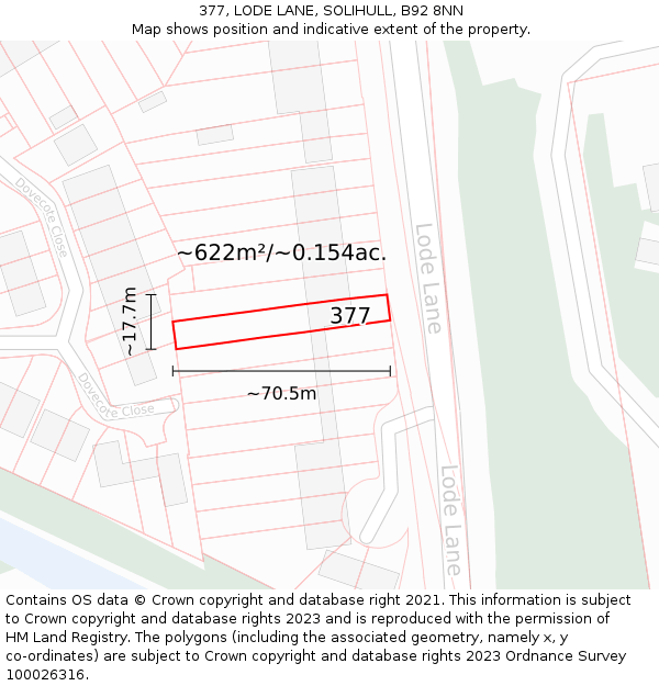 377, LODE LANE, SOLIHULL, B92 8NN: Plot and title map