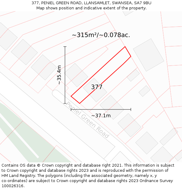 377, PENIEL GREEN ROAD, LLANSAMLET, SWANSEA, SA7 9BU: Plot and title map