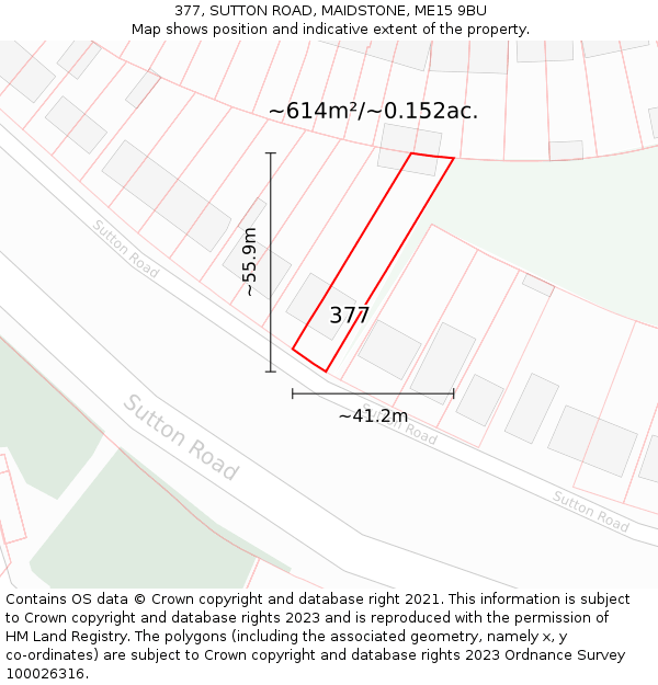 377, SUTTON ROAD, MAIDSTONE, ME15 9BU: Plot and title map