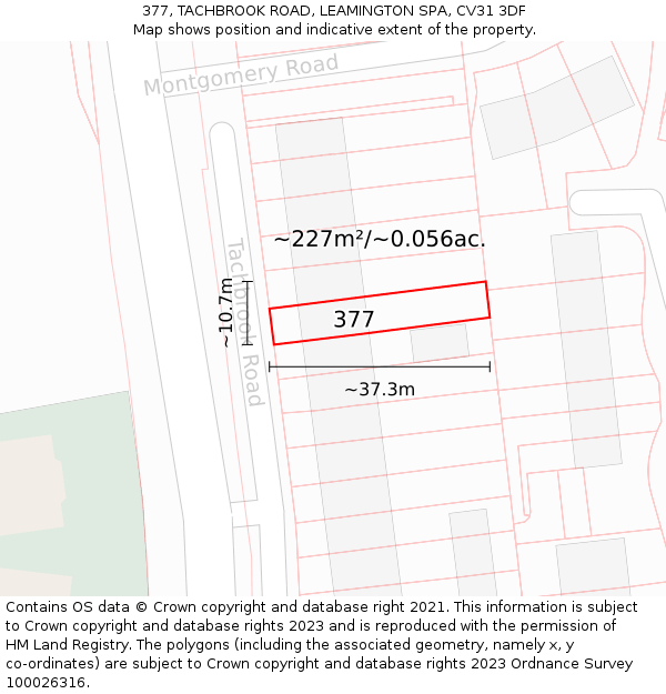 377, TACHBROOK ROAD, LEAMINGTON SPA, CV31 3DF: Plot and title map
