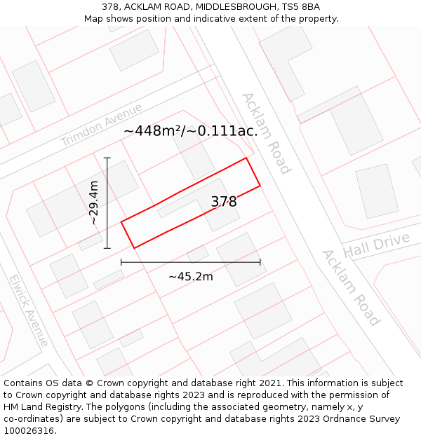 378, ACKLAM ROAD, MIDDLESBROUGH, TS5 8BA: Plot and title map