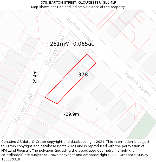 378, BARTON STREET, GLOUCESTER, GL1 4LF: Plot and title map