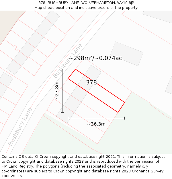 378, BUSHBURY LANE, WOLVERHAMPTON, WV10 8JP: Plot and title map