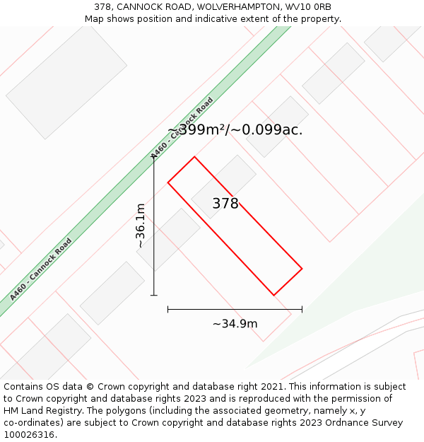 378, CANNOCK ROAD, WOLVERHAMPTON, WV10 0RB: Plot and title map