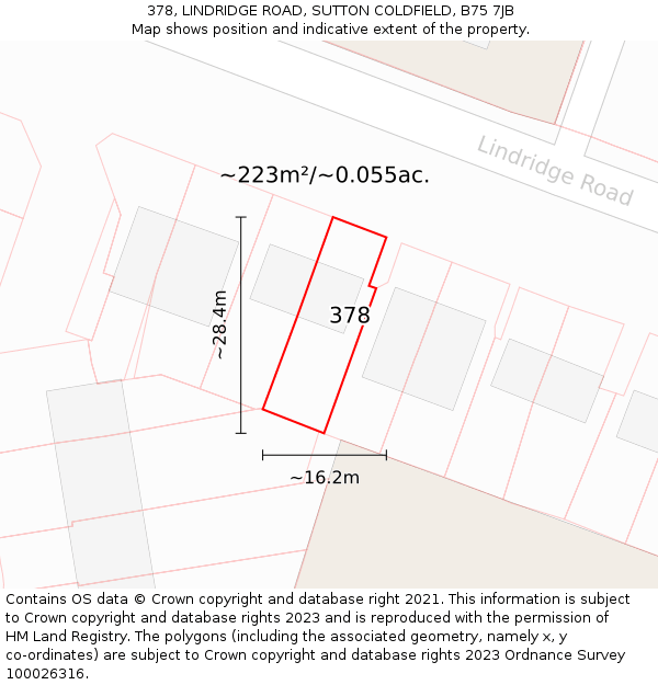378, LINDRIDGE ROAD, SUTTON COLDFIELD, B75 7JB: Plot and title map