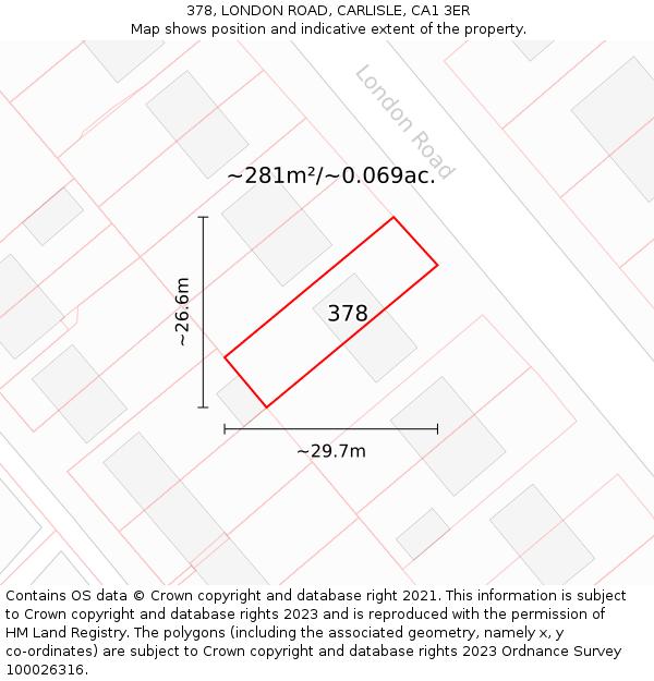 378, LONDON ROAD, CARLISLE, CA1 3ER: Plot and title map