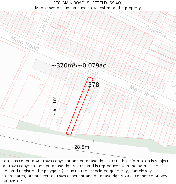378, MAIN ROAD, SHEFFIELD, S9 4QL: Plot and title map