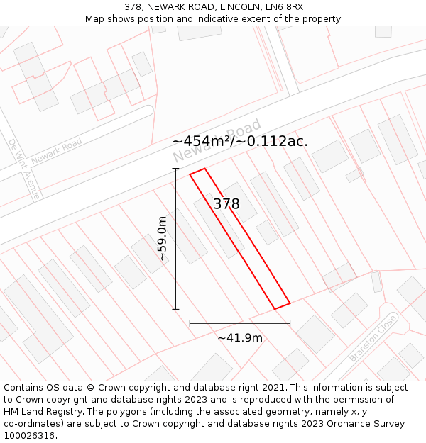 378, NEWARK ROAD, LINCOLN, LN6 8RX: Plot and title map
