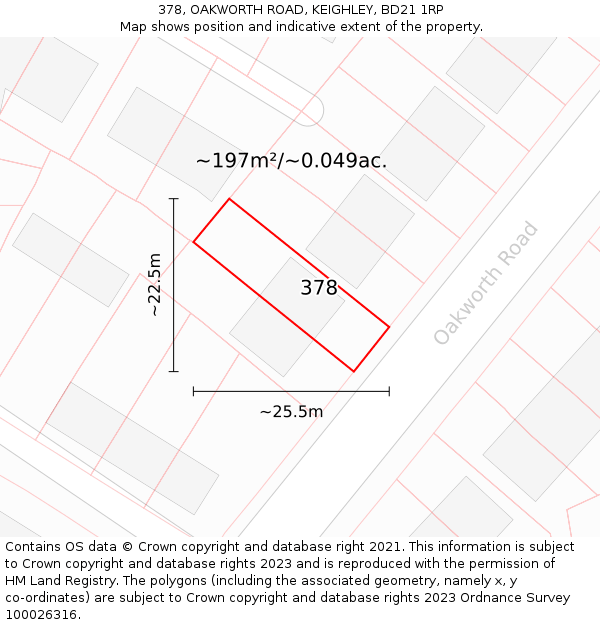 378, OAKWORTH ROAD, KEIGHLEY, BD21 1RP: Plot and title map