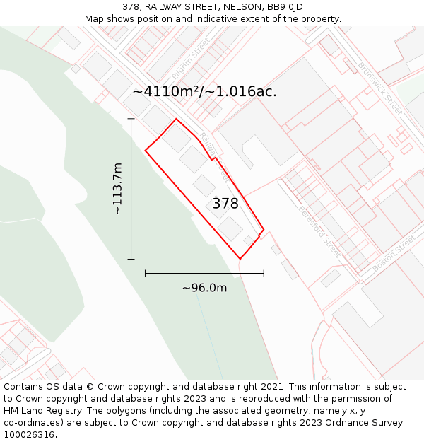 378, RAILWAY STREET, NELSON, BB9 0JD: Plot and title map